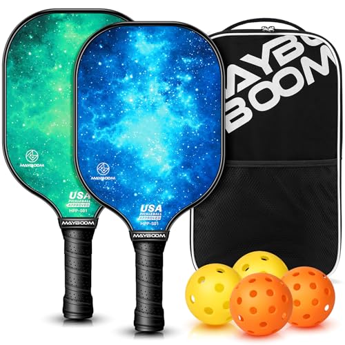 Mayboom Pickleball Paddles Set of 2 or 4, USAPA Approved Pickleball Paddles Set with 4 Pickle Balls and Carry Bag, Fiberglass Rackets 2 Pack Gifts for Beginners&Pros (Doodle) - Image 1