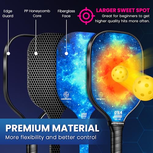 Mayboom Pickleball Paddles Set of 2 or 4, USAPA Approved Pickleball Paddles Set with 4 Pickle Balls and Carry Bag, Fiberglass Rackets 2 Pack Gifts for Beginners&Pros (Doodle) - Image 4