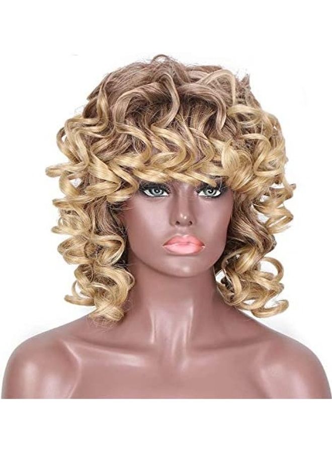 NIBEMINENT Curly Wigs for Women 14'' Short Mixed Bob with Bangs Kinky Wavy Synthetic Natural Afro Heat Resistant Hair Wi Multicolor 8.9inch