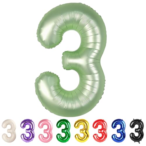 Mluchee Number 3 Balloons 40 Inch for Green Party Decorations Large Olive Green Number Balloon for Three Year Old Birthday Decor 3rd 13 30 31 Birthday Party Supplier - Image 1