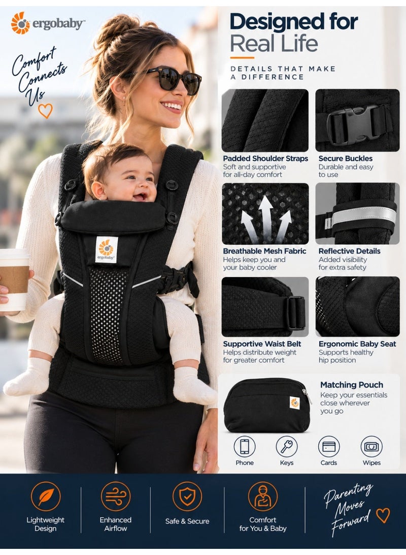 ergobaby Breathable Mesh Baby Carrier for Newborn, Infant & Toddler – Ergonomic Adjustable Front & Back Carry Baby Holder with Padded Shoulder Straps, Supportive Waist Belt & Multiple Carry Positions for Travel & Outdoor Use – Black - Image 5