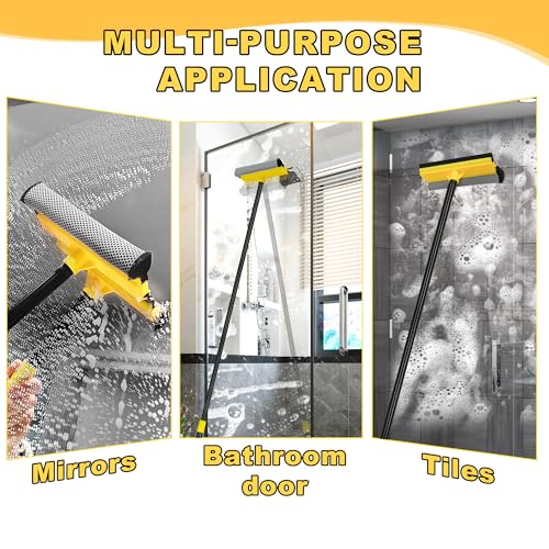 NEWE Window Squeegee with Extension Pole, 54.5 inches Car Windshield Washer Kit with Sponge, Extendable Shower Glass Cleaner Tool for Home Cleaning Mirror Auto Truck (Short Handle Included) - Image 4