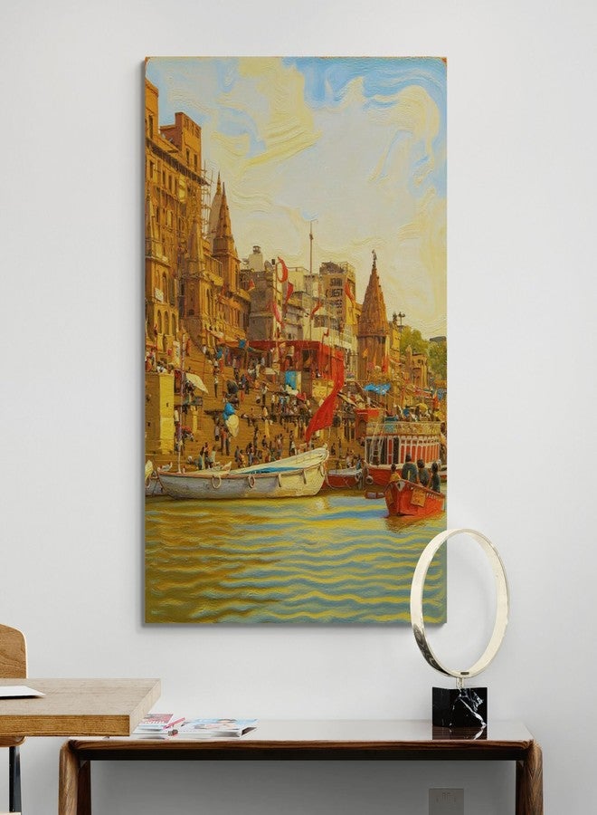 Artfluence لوحة جدارية من قماش الكانفاس، تصور معبدًا هندوسيًا روحانيًا، بألوان دافئة، مناسبة لتزيين جدران غرفة المعيشة. مقاومة للبهتان، جاهزة للتعليق، مؤطرة، ملفوفة، مقاس 24 × 16 بوصة. - Image 2