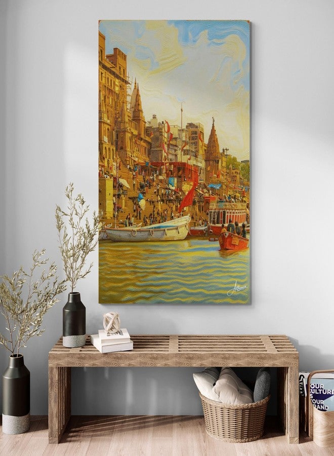 Artfluence لوحة جدارية من قماش الكانفاس، تصور معبدًا هندوسيًا روحانيًا، بألوان دافئة، مناسبة لتزيين جدران غرفة المعيشة. مقاومة للبهتان، جاهزة للتعليق، مؤطرة، ملفوفة، مقاس 24 × 16 بوصة. - Image 3