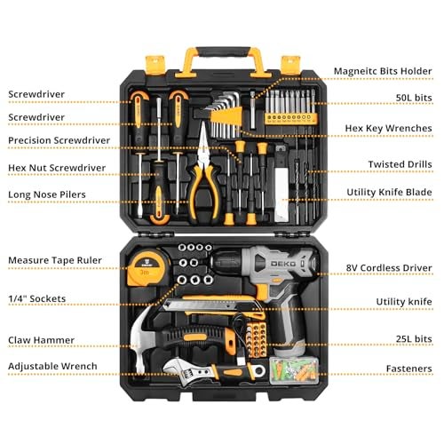 DEKOPRO Tool Set：Tool Kit with 8V Cordless Drill,Tool Box with Drill,Hand Drill Set for Men & Women,Home Tool Kits for House Repair,Handyman,DIY 126 Piece - Image 2