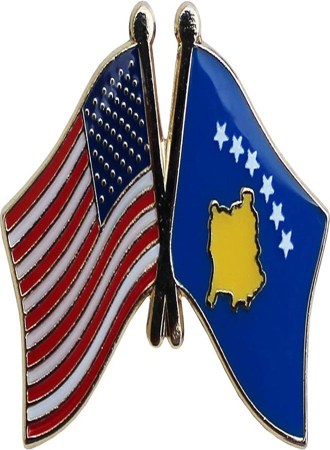 Flagline USA and Kosovo (Kosova) Flag Die-struck Metal Friendship Lapel Pin with Butterfly Clasp Closure - Image 1