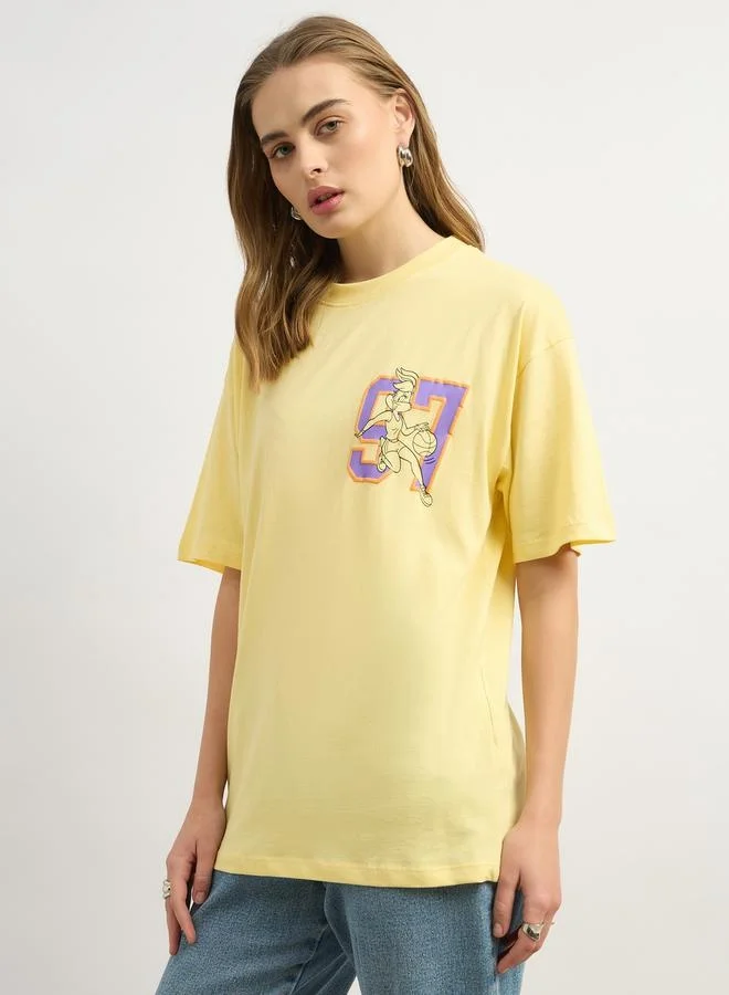 Styli Graphic Print Round Neck Oversized T-Shirt