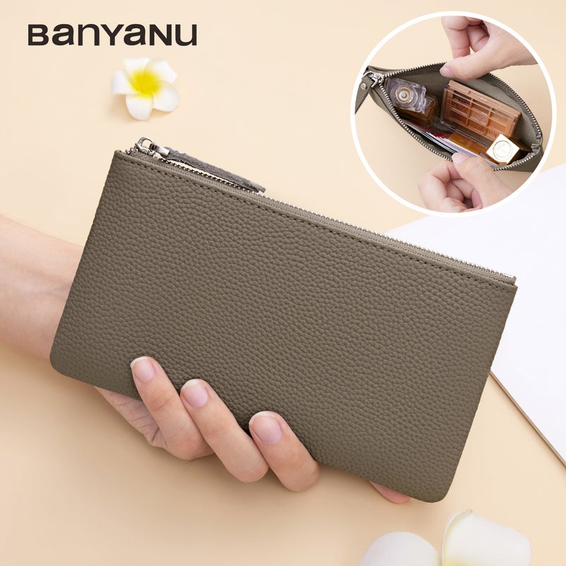 banyanu Leather Cosmetic Bag, Simple And Convenient Handbag, Small And Exquisite Storage Bag (Orange) - Image 2