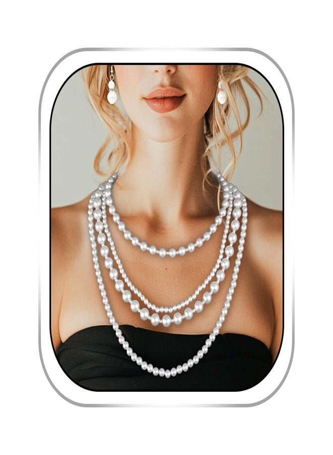 Gangel Pearl Necklace Earring Set Layered Faux Pearl Necklaces Vintage Bridal Jewelry Multi Strand Pearls Necklace for Women - Image 1