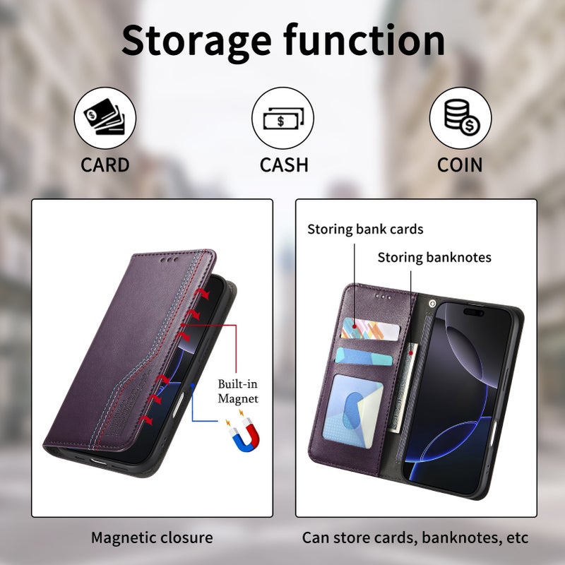 غطاء MagSafe لـ iPhone 17 / 17 Air / 17 Pro / 17 Pro Max مع مغناطيس قوي وحامل بطاقات مع مقاوم للصدمات مع حامل قائم مع حماية من السقوط باللون بنفسجي مغناطيسي بوظيفة حامل للطاولة - Image 4