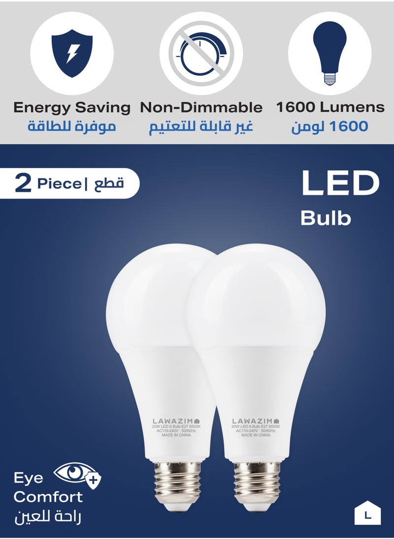 LAWAZIM 20W LED Bulb A80 E27 - 2 Piece 6500K Daylight - Energy Saving 105W Equivalent Non-Dimmable Lightbulbs with 1600 Lumens and a Lifespan of 15,000 Hours - for Home, Kitchen, and Bedroom Lighting  - Image 3