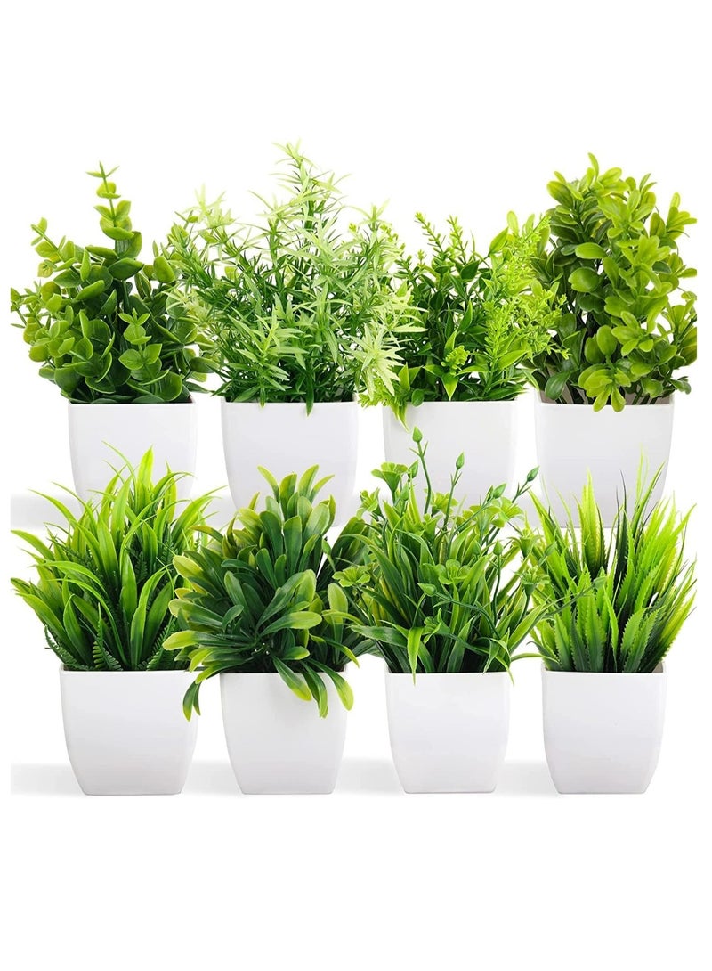 LIMOS Artificial Potted Plants, 8 Pack Artificial Plastic Eucalyptus Plants Small Indoor Potted Houseplants, Small Faux Plants for Home Decor Bathroom Office Farmhouse (Set 0F 8) - Image 1