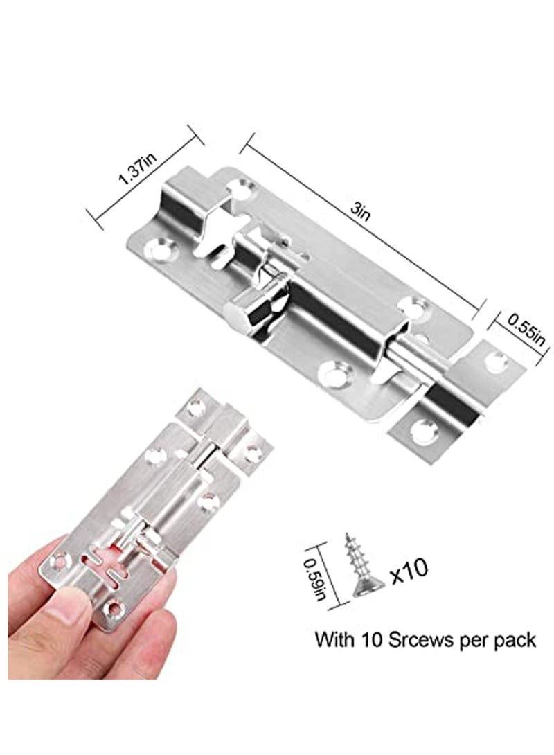 SYOSI Door Bolt Lock Sliding Latch Lock with Screws 3 Inch Stainless Steel Sliding Latch Lock - 2 Pack Door Bolt Barrel Sliding Latch Lock Catch Latch Slide Bolt for All Type of Internal Doors - Image 2