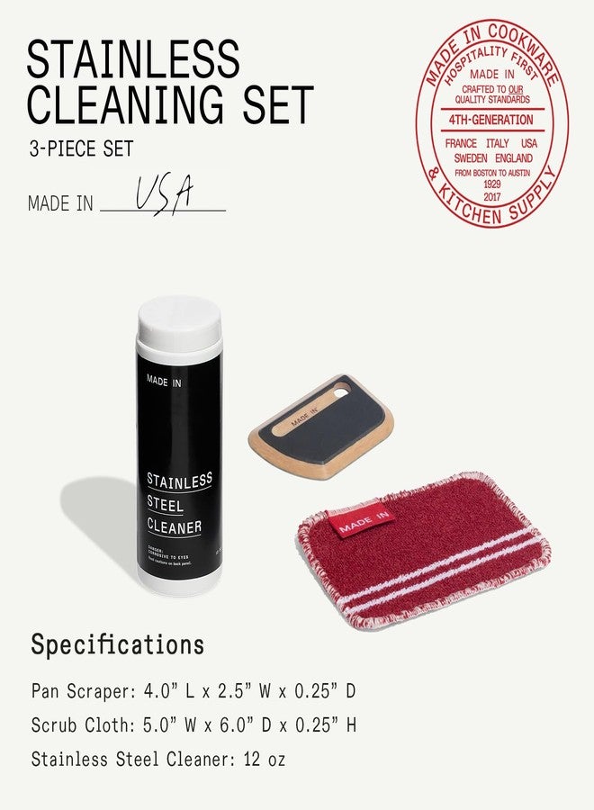 Madein Made In Cookware | 3-Piece Stainless Steel Cleaning Set | Includes Pan Scraper, Scrub Cloth & Stainless Steel Cleaner | Complete Cleaning System | Crafted in USA - Image 4
