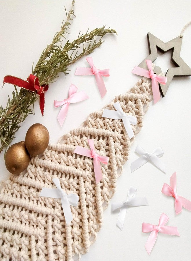 Mxxipp 50pcs Mini Ribbon Bows for Gift Wrapping, Small Satin Ribbon Bow, Tiny Craft Bowknot Sewing Accessories for Flowers Cookie Wrapping Christmas Wedding Birthday Party Decoration- Pink & White - Image 5