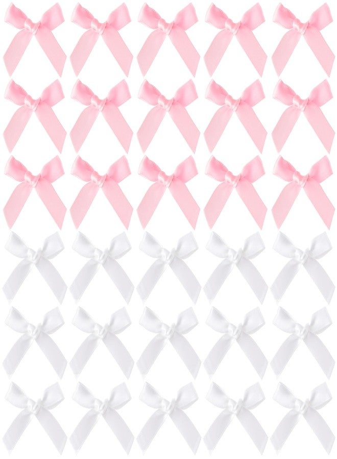 Mxxipp 50pcs Mini Ribbon Bows for Gift Wrapping, Small Satin Ribbon Bow, Tiny Craft Bowknot Sewing Accessories for Flowers Cookie Wrapping Christmas Wedding Birthday Party Decoration- Pink & White - Image 1