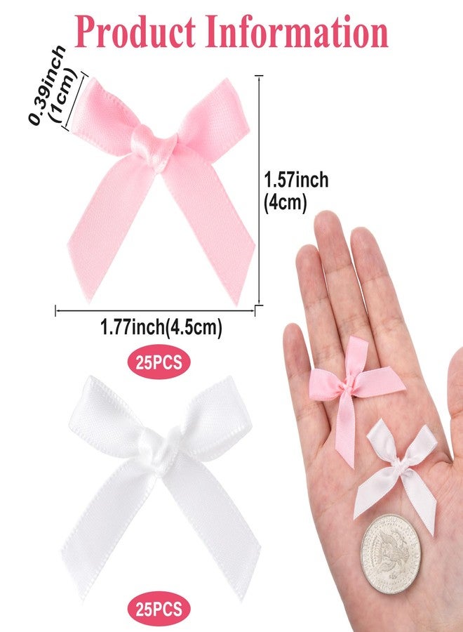Mxxipp 50pcs Mini Ribbon Bows for Gift Wrapping, Small Satin Ribbon Bow, Tiny Craft Bowknot Sewing Accessories for Flowers Cookie Wrapping Christmas Wedding Birthday Party Decoration- Pink & White - Image 2