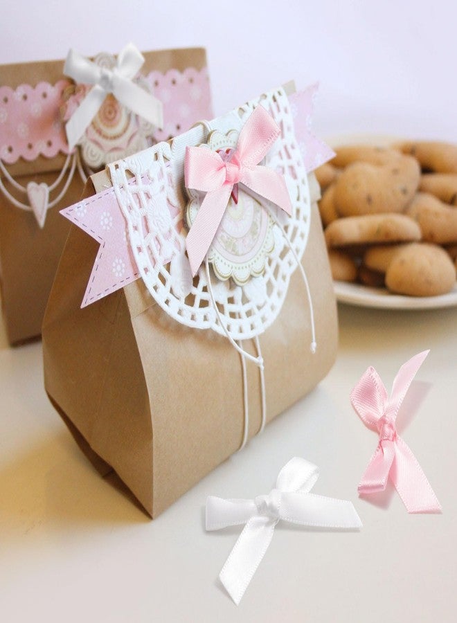Mxxipp 50pcs Mini Ribbon Bows for Gift Wrapping, Small Satin Ribbon Bow, Tiny Craft Bowknot Sewing Accessories for Flowers Cookie Wrapping Christmas Wedding Birthday Party Decoration- Pink & White - Image 4