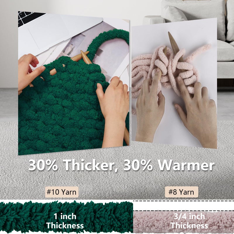 Cozyful Chunky Yarn for Hand Knitting - #10 Chunky Chenille Yarn, Jumbo Big Thick Chunky Yarns for Crocheting, Super Bulky Chunky Knit Blanket Yarns, 8 Skein (25 yds 8 oz Each Skein), Forest Green - Image 3