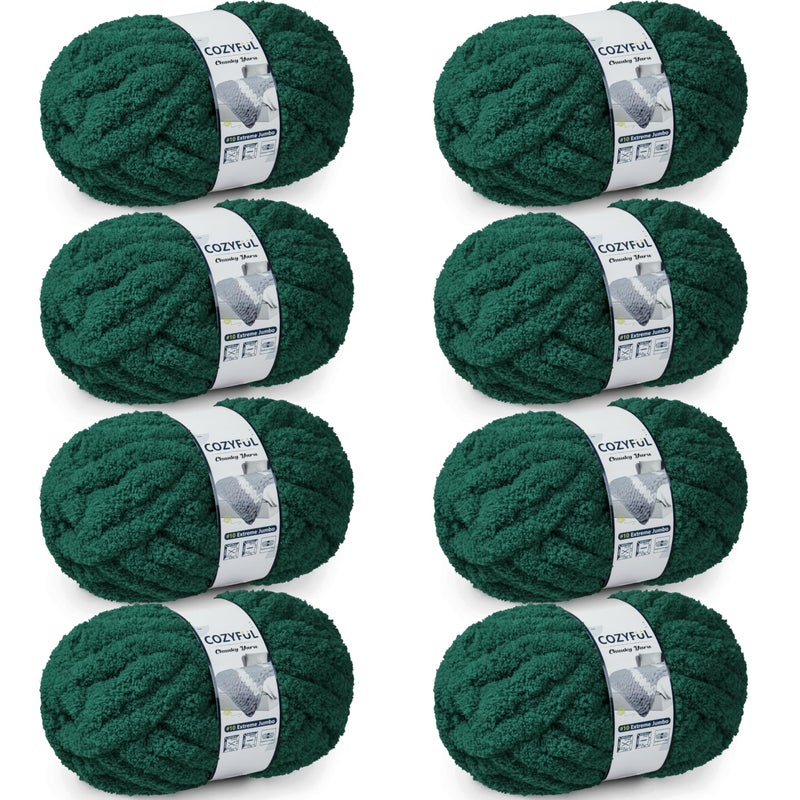 Cozyful Chunky Yarn for Hand Knitting - #10 Chunky Chenille Yarn, Jumbo Big Thick Chunky Yarns for Crocheting, Super Bulky Chunky Knit Blanket Yarns, 8 Skein (25 yds 8 oz Each Skein), Forest Green - Image 1