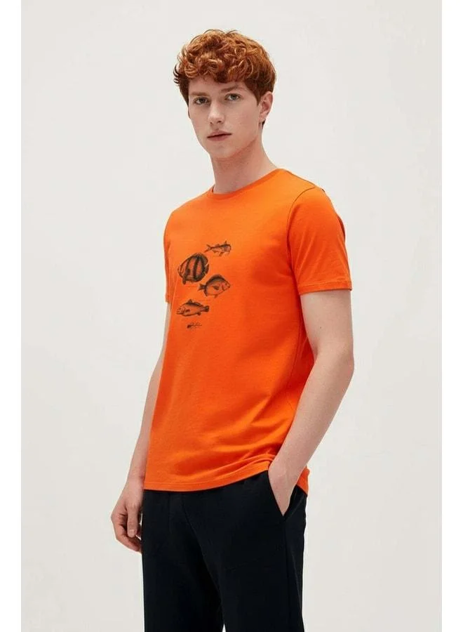 Bad Bear Drawing Fish Orange Men's Printed T-Shirt.