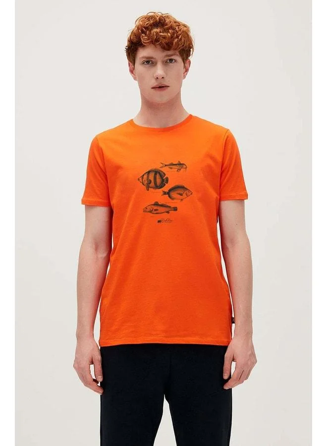 Bad Bear Drawing Fish Orange Men's Printed T-Shirt.