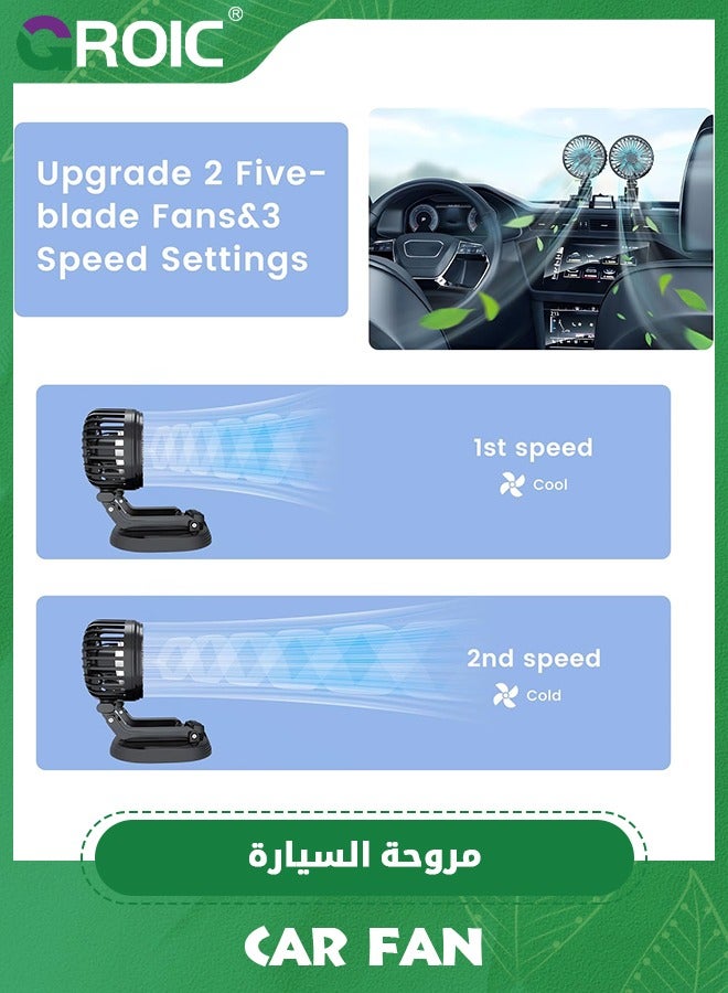 GROIC Car Fan, 360° Rotation Dual Head USB Fan Portable Portable Vehicle Cooling Fan that Blow Cold Air for for Car Dashboard, SUV/RV/Truck/Sedan/Cruise/Office, USB Powered - Image 4