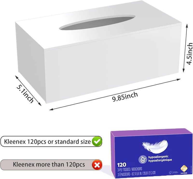 PITBVO 5mm Thicker Acrylic Tissue Box Cover, Rectangular Tissue Box Holder, Dryer Sheet Case Dispenser for Bathroom Kitchen Bedroom Office Dresser Countertop Desk - White - Image 2
