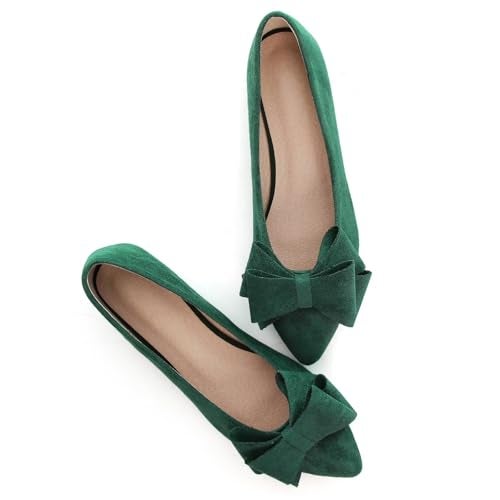 SAILING LU Bow-Knot Ballet Flats Womens Pointy Toe Flat Shoes Suede Dress Shoes Wear to Work Slip On Moccasins Green Size 10.5 - Image 2