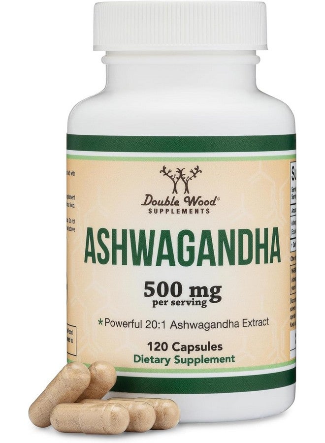 كبسولات أشواغاندا، 120 كبسولة (مستخلص 500 ملغ، قوة 20:1) مُكيف لتخفيف التوتر من شركة دبل وود - Image 1