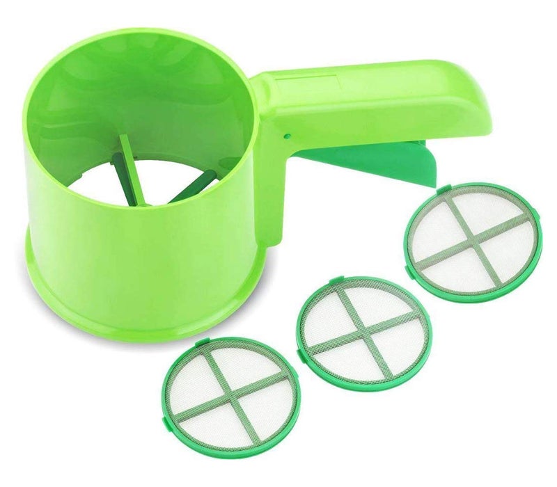 HUBTURE 3 in One Flour Sifter Heavy Body with SS 3 Sleves 304 Stainless Steel Mesh Unbreakable ABS Plastic Heavy Body Easy to Make Flour for Puri Roti Bhakri Green - Image 4