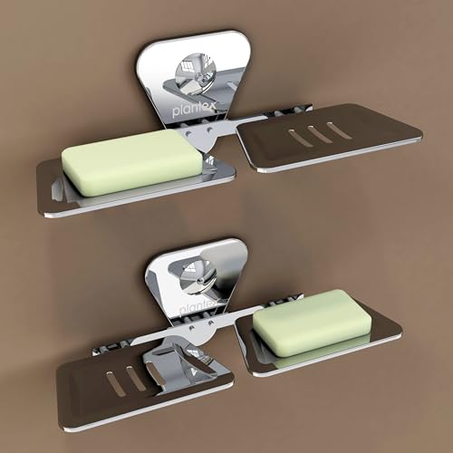 Plantex Stainless Steel Double Soap Dish/Soap Stand for Bathroom/Soap Storage/Soap Holder/Bathroom Accessories - Pack of 2 (Chrome) - Image 1