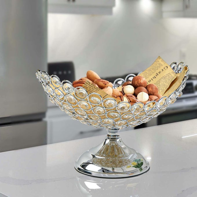 CRYSTAL FRUIT BOWL FOOD BOWL FOR TABLE CENTERPIECESNACK DESSERT BOWL HOLDERELEGANT CRYSTAL BOWL FOR PARTY TABLE SILVERY SHIP TYPE DW001
