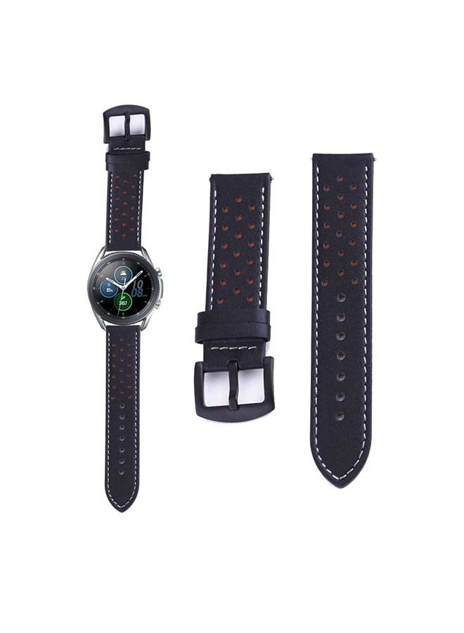 Perfii Dot Genuine Leather Replacement Band for Samsung Galaxy Watch3 45mm Black - Image 1