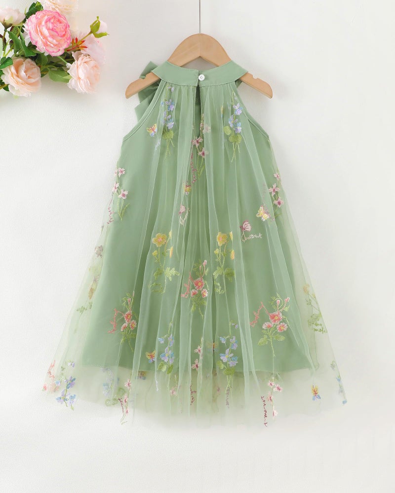 Saeaby Little Girl Dresses Summer Clothes Ruched Green Flower Halter Toddler Princess Dress Kids Casual Tulle Sundress Cute Girl Outfit Size 6 7 - Image 4