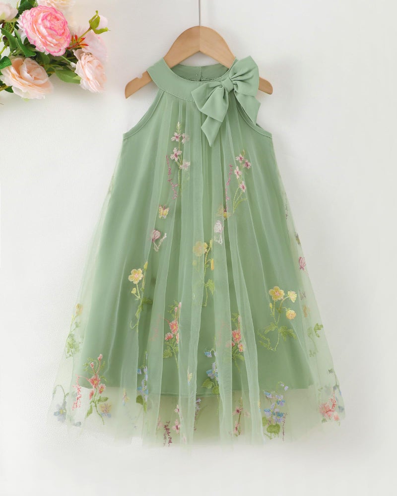 Saeaby Little Girl Dresses Summer Clothes Ruched Green Flower Halter Toddler Princess Dress Kids Casual Tulle Sundress Cute Girl Outfit Size 6 7 - Image 3