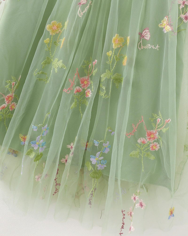 Saeaby Little Girl Dresses Summer Clothes Ruched Green Flower Halter Toddler Princess Dress Kids Casual Tulle Sundress Cute Girl Outfit Size 6 7 - Image 2