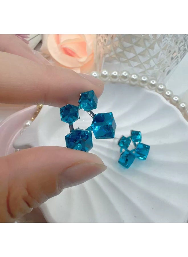 Goolsky أقراط دراسية هندسية ثلاثية الأبعاد من زركونيا مكعبة للنساء - تصميم مكعب سكر بألوان متدرجة أنيقة، مجوهرات عصرية متعددة الاستخدامات، زركونيا متدرجة مضادة للحساسية، للاستخدام اليومي/الحفلات - Image 2