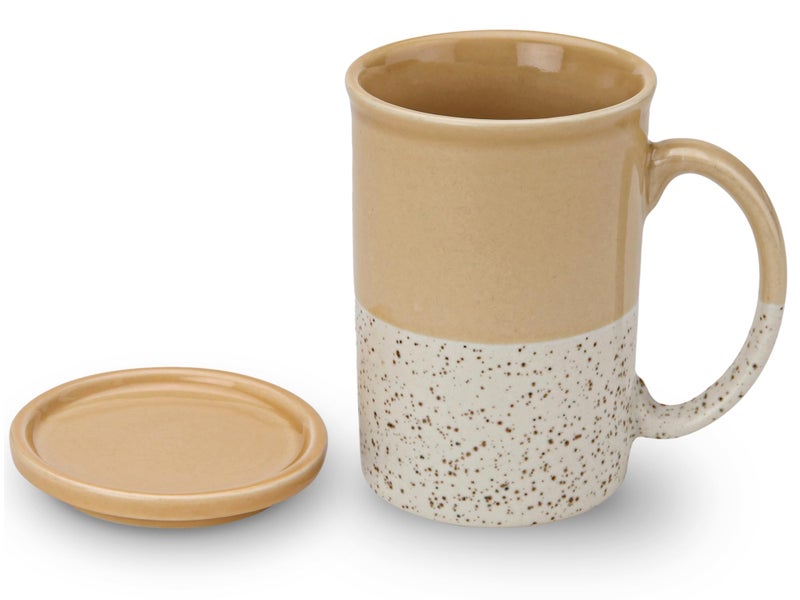Bodhi House Ceramic Hand Glazed Tea and Coffee Mug with Coaster - 300ml | Set of 1 | Microwave & Dishwasher Safe | for Home Office - Beige - Image 2