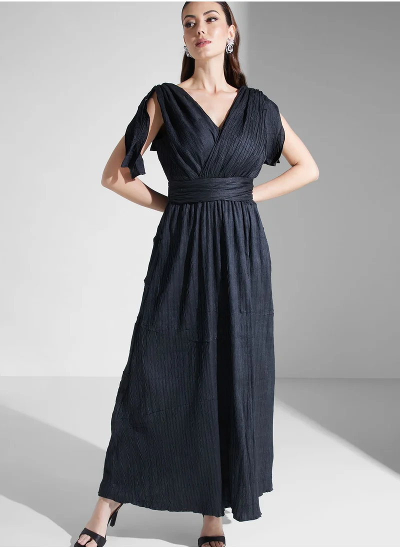 Namshi x Hadia Ghaleb Gown With Surplice Neck Detail