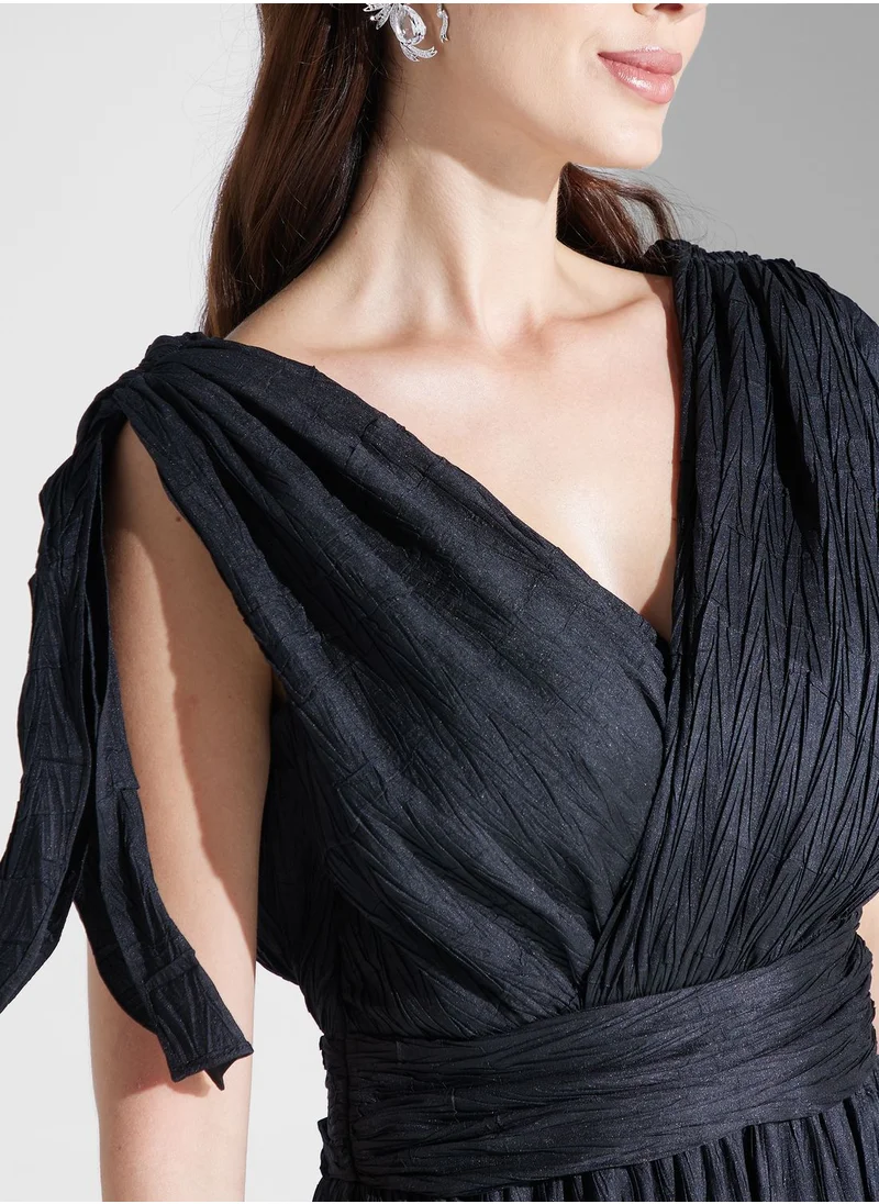 Namshi x Hadia Ghaleb Gown With Surplice Neck Detail