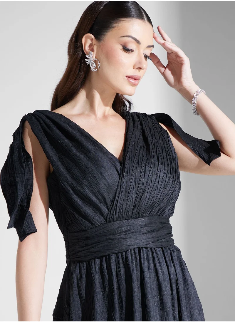 Namshi x Hadia Ghaleb Gown With Surplice Neck Detail