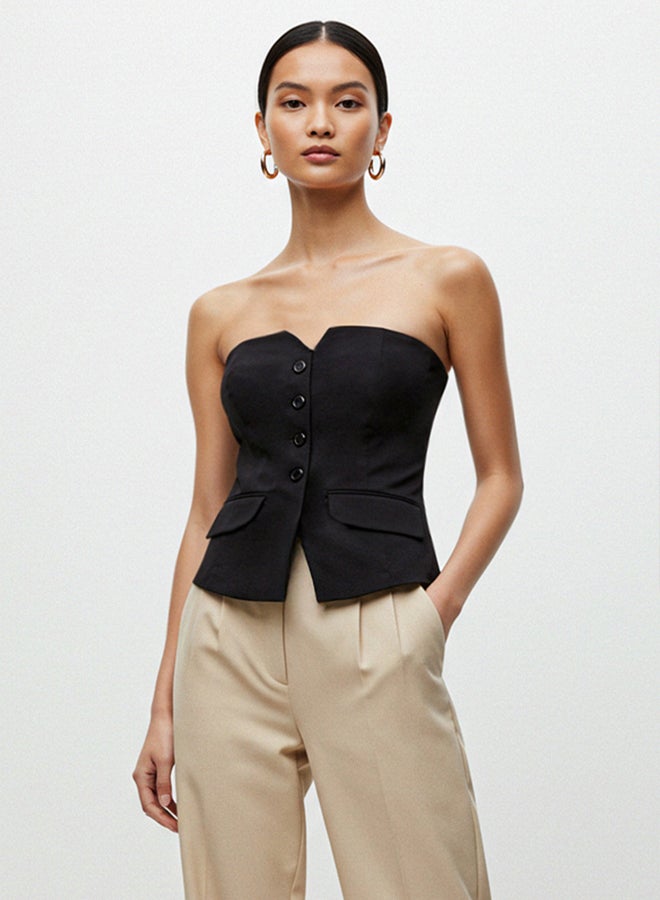 trendyol Black Slim Fit Strapless Crop Woven Vest TWOAW24YE00034 - Image 1