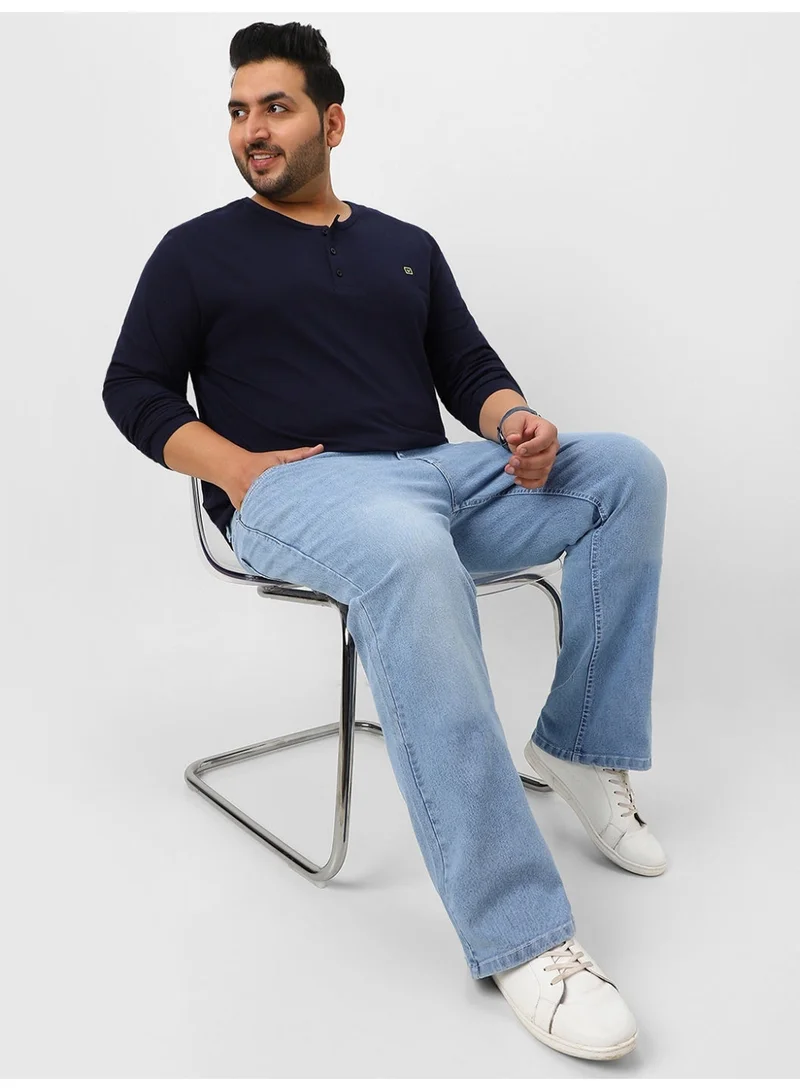 Urbano Fashion  Urbano Plus Men's Navy Blue Solid Henley Neck Regular Fit Full Sleeve Cotton T-Shirt  | Best Price UAE