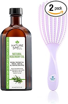 Nature Spell Rosemary Oil for Hair Skin 150 ml with FlexiFlow Detangling Hair Brush Rosemary Oil for Hair Growth Eliminates Knots Reduces Breakage Made in the UK - Image 1