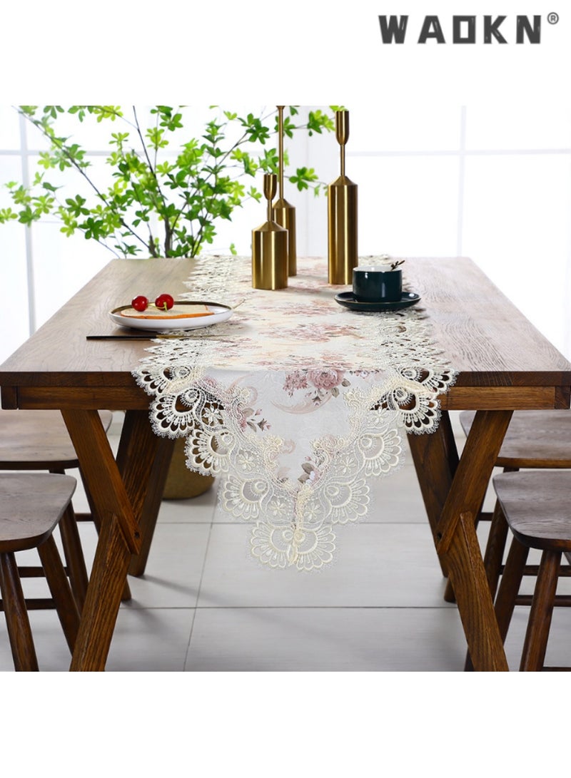 WAOKN French Vintage Style Lace Table Runner, Premium Oil-resistant Decor for Dining Tables and Coffee Tables, Elegant Long Cover with Floral Design, Perfect for Everyday Use and Special Occasions - Image 1