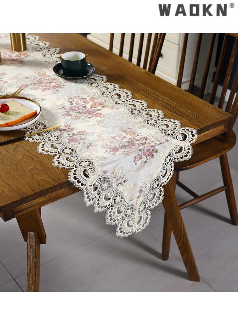 WAOKN French Vintage Style Lace Table Runner, Premium Oil-resistant Decor for Dining Tables and Coffee Tables, Elegant Long Cover with Floral Design, Perfect for Everyday Use and Special Occasions - Image 4