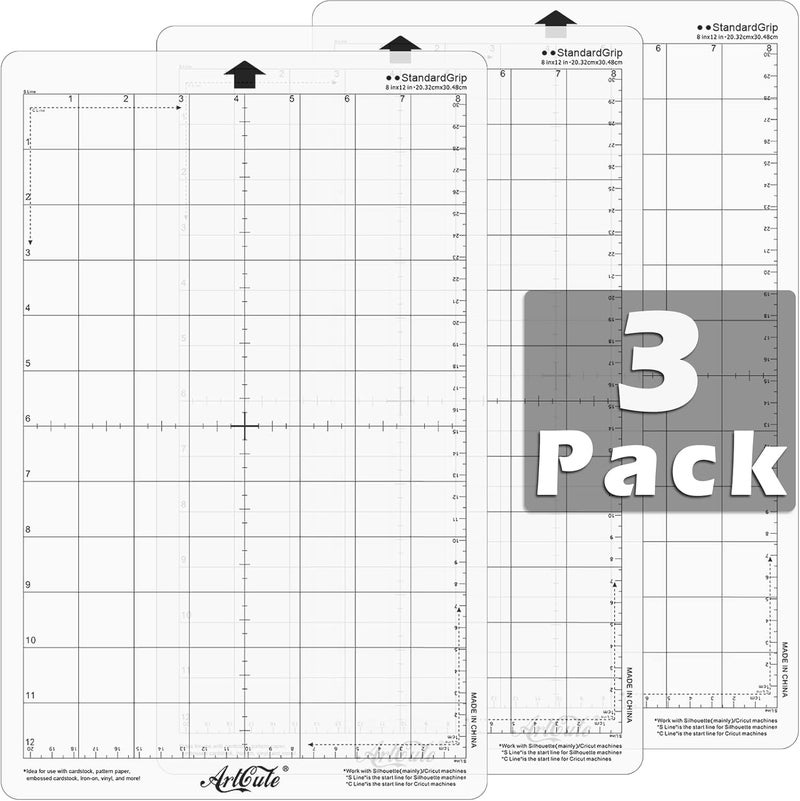 ArtCute 3 Pack Standard Grip Cutting Mat 12 x 8 Inch for Silhouette Portrait Adhesive Sticky Replacement Cut Mats for Scrapbooking Die-Cut Machines (Clear) - Image 1