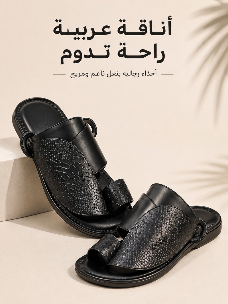 Men's Casual Toe-Ring Leather Slides, Non-Slip PVC Sole Slippers for Summer, Home & Outdoor Use - Image 1