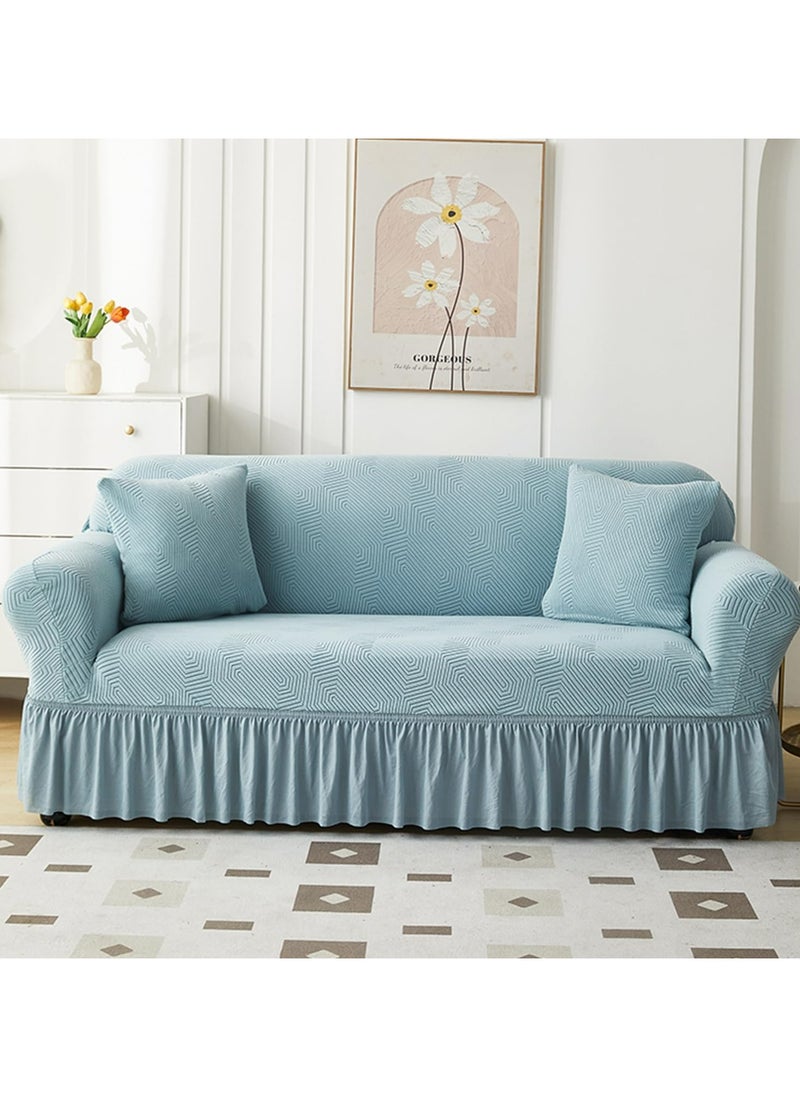 Dominy Sofa Cover with Skirt, Stretch Sofa Slipcover Spandex Non-Slip Soft Couch Covers, Washable Furniture Protector with Anti-Skid Foam and Thick Elastic Cord for Kids (Blue, 3 Seater)  - Image 1